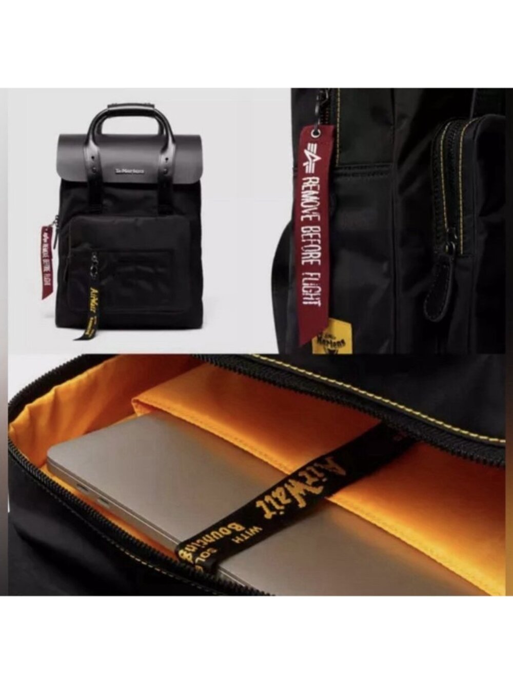 Dr Martens x Alpha Industries Leather & Nylon Black Backpack Limited Edition